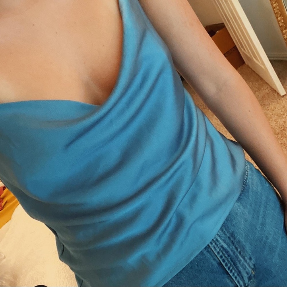 Blue Cowl Neck Satin Tank from Lottie Moss